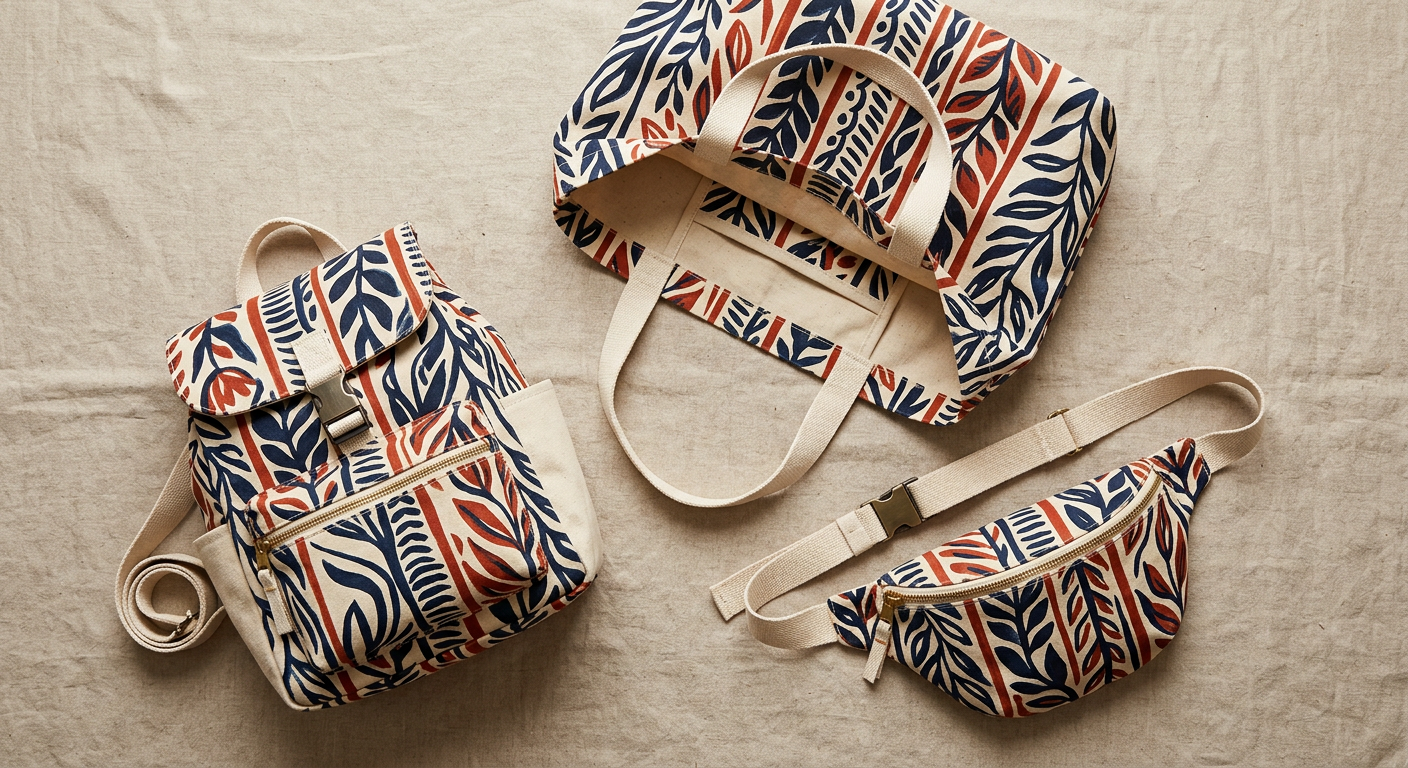 A Veloura print tote, backpack and belt bag