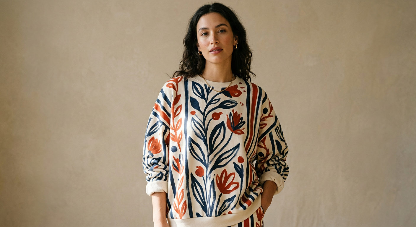 A Veloura print sweatshirt on a model