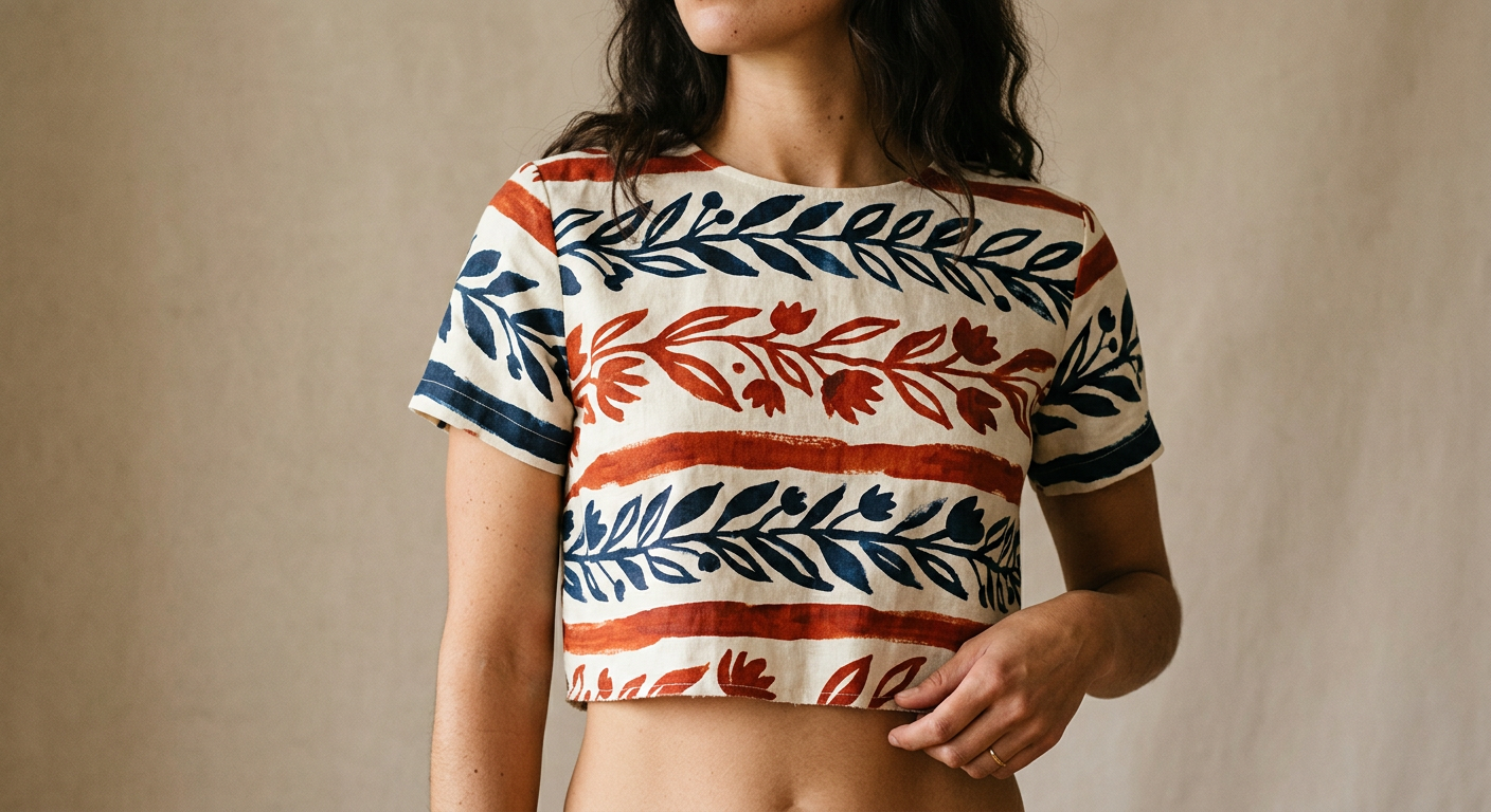 A Veloura print top on a model