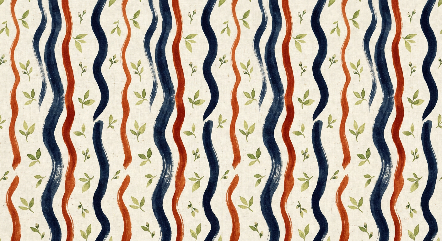 Detail of a Veloura print, hand-painted stripes with florals